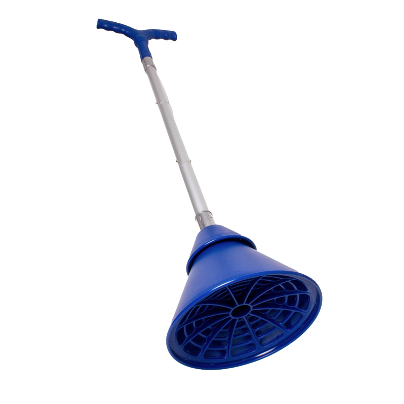 Blue collapsible hand-operated laundry washer plunger with ergonomic handle, designed for portable clothes washing, featured in Home & Decor and Laundry Supplies collections.