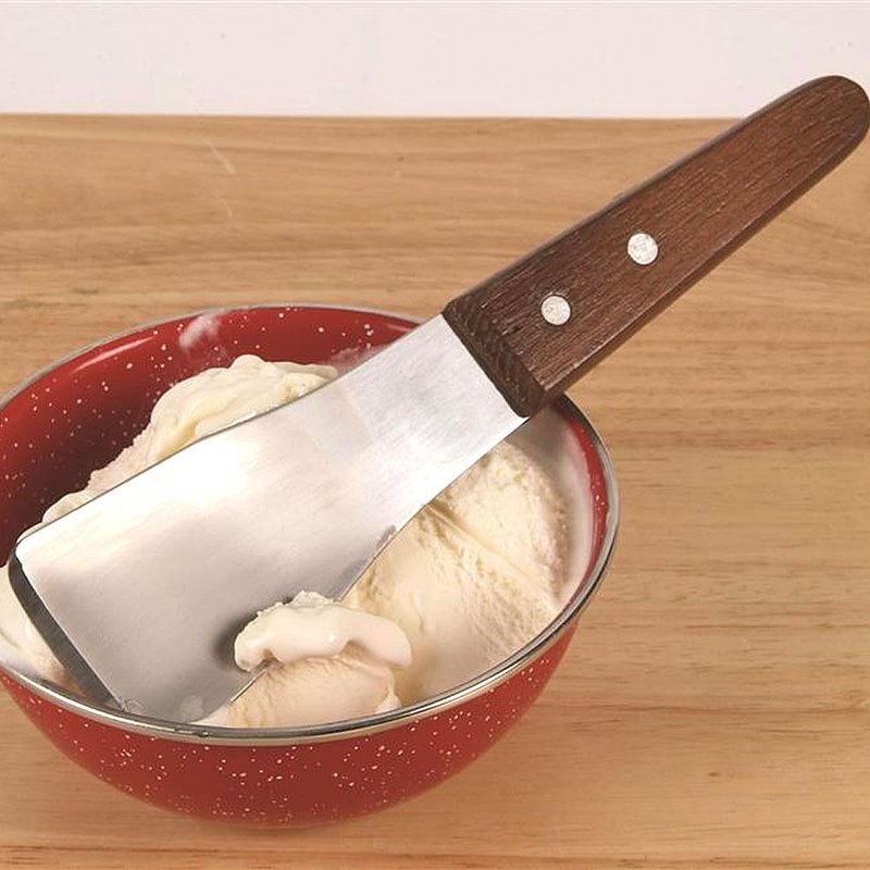 Sturdy ice cream spade with a stainless steel blade and hardwood handle, designed for easily cutting and serving frozen ice cream, featured in Kitchen & Food, Specialty Equipment, Making Ice Cream, Storage and Serving, Best Sellers, and Promo Eligible collections.