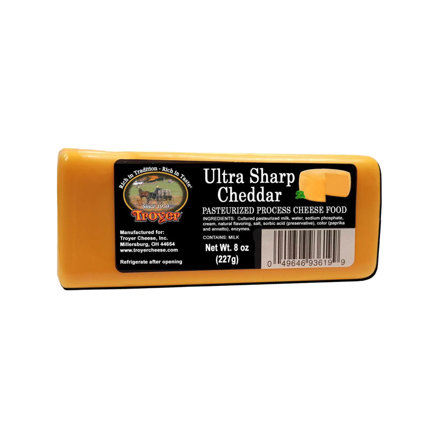 Handcrafted ultra sharp cheddar cheese food block in an 8-ounce pack, made in USA, ideal for Kitchen & Food, Snacks and Sweets, Pantry, USA Made, Best Sellers, and Promo Eligible collections.
