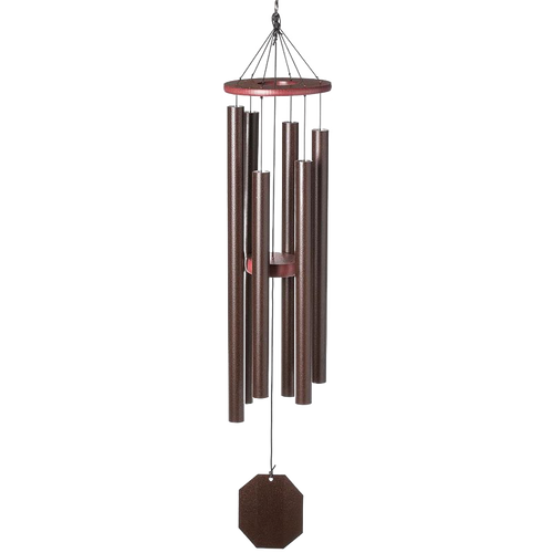 Handcrafted Amish-made wind chime with six powder-coated aluminum tubes and a poly wood topper, designed for lasting outdoor decor in Home & Garden collections.