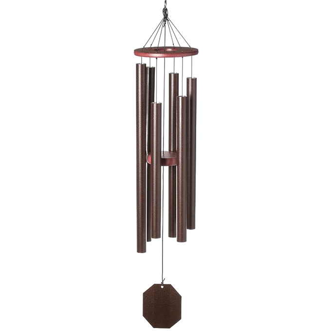 Handcrafted Amish-made wind chime with six powder-coated aluminum tubes and a poly wood topper, designed for lasting outdoor decor in Home & Garden collections.