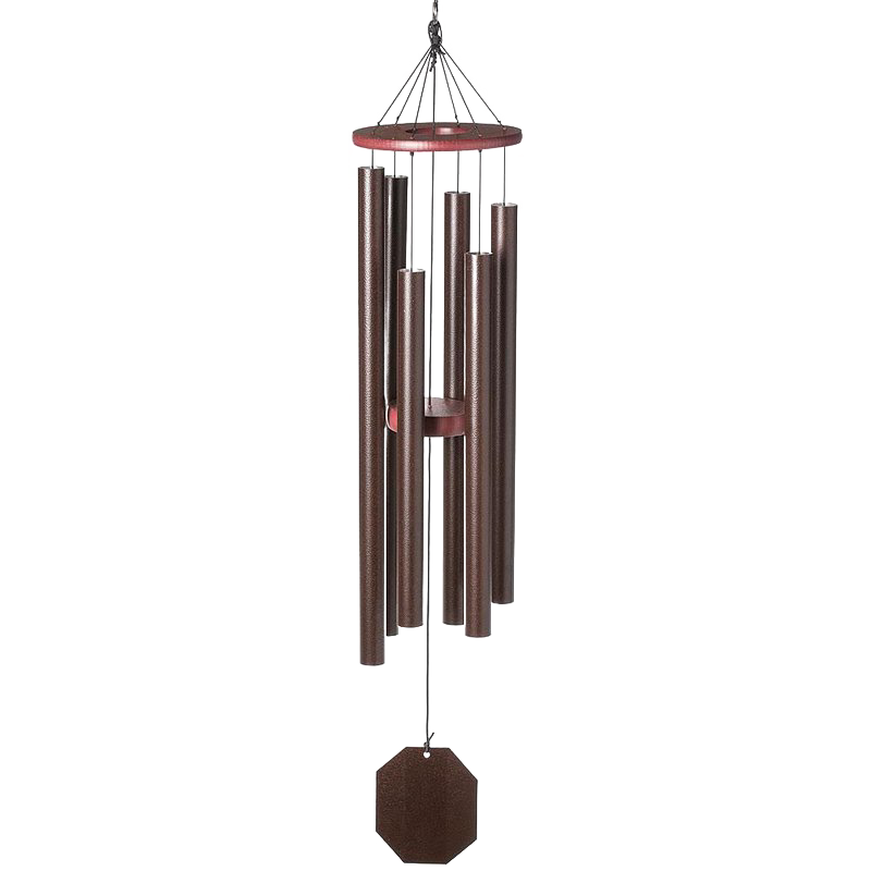 Handcrafted Amish-made wind chime with six powder-coated aluminum tubes and a poly wood topper, designed for lasting outdoor decor in Home & Garden collections.
