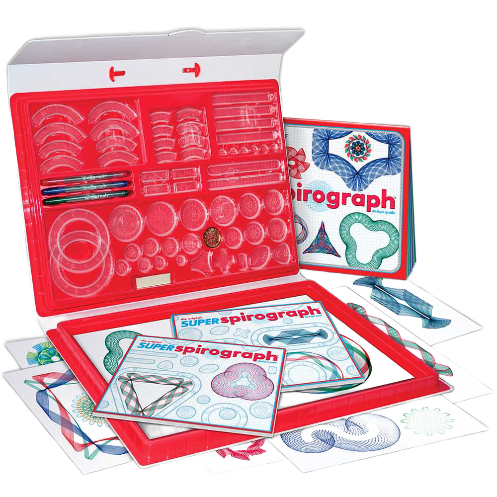 Handcrafted artistic drawing kit with multiple interchangeable gears and color pens in a red carrying case, designed for creative play in Toys, Children's Toys, and Arts and Crafts collections.