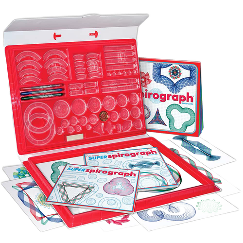 Handcrafted artistic drawing kit with multiple interchangeable gears and color pens in a red carrying case, designed for creative play in Toys, Children's Toys, and Arts and Crafts collections.