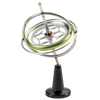 Metal gyroscope with a polished silver finish and black conical stand, demonstrating gyroscopic motion, featured in Toys, Books & Games, USA Made, Children's Toys, and Best Sellers collections.