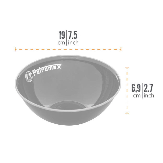 Gray enamel bowl with durable, scratch- and heat-resistant finish, designed for outdoor use, perfect for camping and kitchen tasks, featured in Farm, Garden & Tool, Camping, and Dinnerware collections.