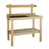 Handcrafted cypress garden table made in USA by Amish craftsmen, featuring a durable unfinished wood surface with slatted work areas and a lower storage shelf ideal for outdoor gardening tasks.