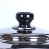 Close-up of the black plastic handle on a polished stainless steel kettle lid, part of a durable kitchen and brewing accessory in a best sellers and promo-eligible collection.