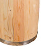 Close-up of a rustic wooden keg with metal banding at the base, showcasing handcrafted details perfect for Home & Decor, Indoor Furniture, USA Made, Best Sellers, and Promo Eligible collections.