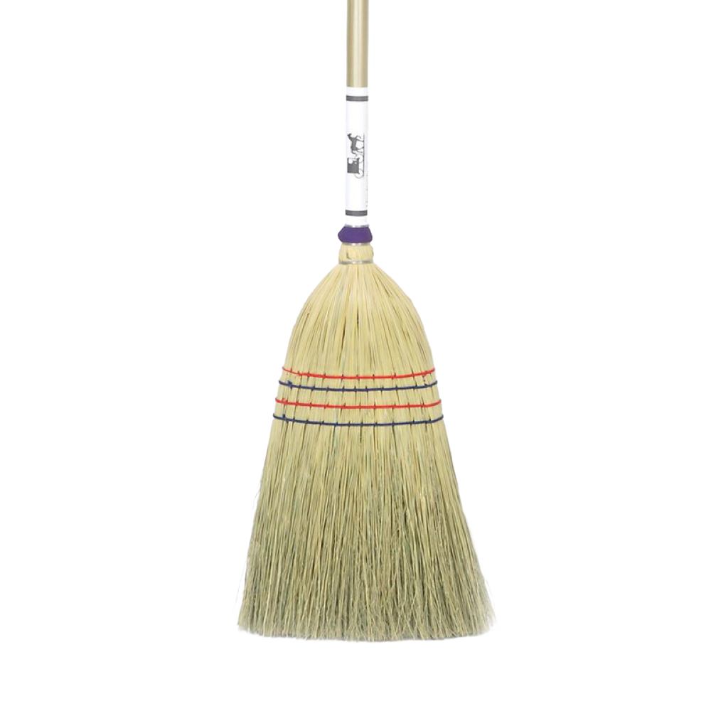 Handcrafted Amish made corn straw broom with fine bristles, ideal for sweeping hardwood floors, tile, or patios, featured in Home & Decor, Household Cleaning, and USA Made collections.