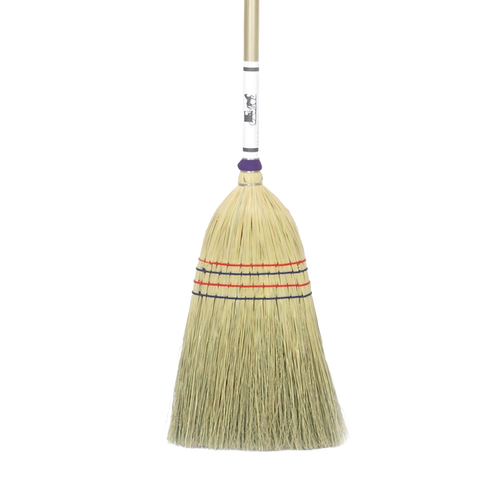 Handcrafted Amish made corn straw broom with fine bristles, ideal for sweeping hardwood floors, tile, or patios, featured in Home & Decor, Household Cleaning, and USA Made collections.
