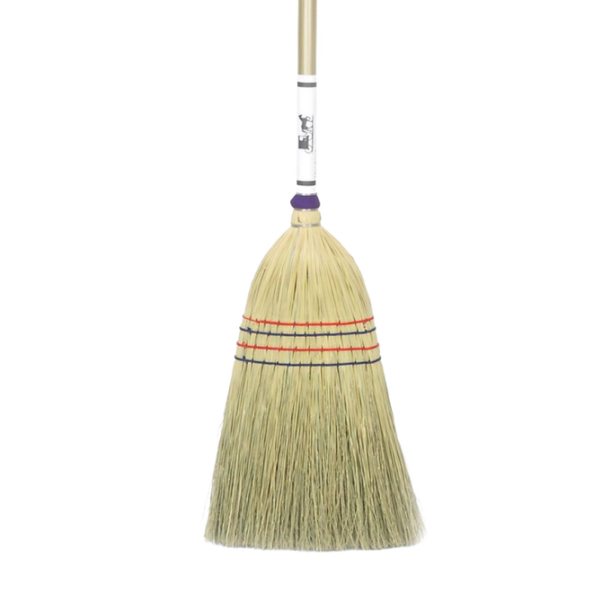 Handcrafted Amish made corn straw broom with fine bristles, ideal for sweeping hardwood floors, tile, or patios, featured in Home & Decor, Household Cleaning, and USA Made collections.