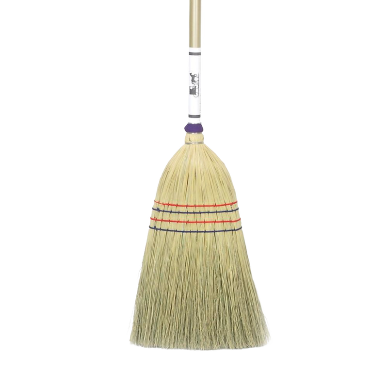 Handcrafted Amish made corn straw broom with fine bristles, ideal for sweeping hardwood floors, tile, or patios, featured in Home & Decor, Household Cleaning, and USA Made collections.