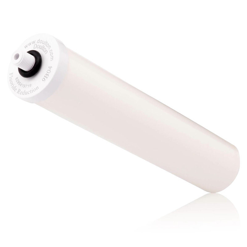 Cylindrical white fluoride reduction water filter element designed for use with Doulton DUO systems, featured in Appliances, Water Heating and Treatment, and Best Sellers collections.