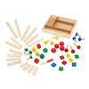 Wooden construction set with colorful screws, nuts, bolts, and connecting bars, designed to develop fine motor skills and hand-eye coordination in indoor play and children's toys.