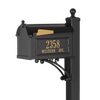 Black and gold handcrafted custom mailbox with matching post featuring raised address numbers, designed to enhance curb appeal in Home & Decor and Mailboxes and Address Signs collections.