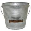 Galvanized metal ribbed bucket planter with wooden grip handle and drainage, featuring a vintage design ideal for Farm, Garden & Tool, Garden Accessories, Seeds and Planting, and Best Sellers collections.