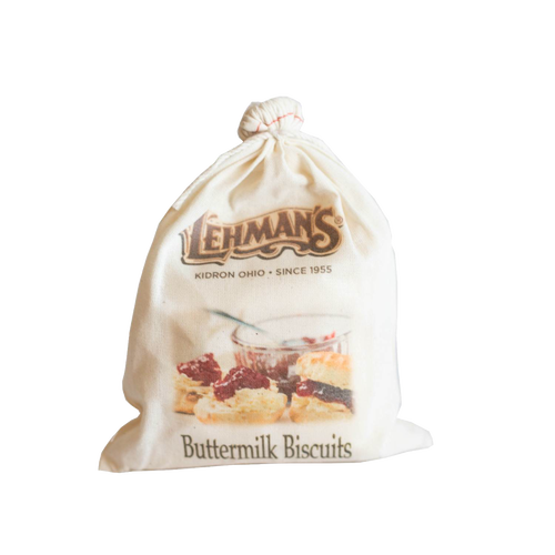 Handcrafted bag of Lehman's exclusive biscuit mix in natural cotton sack, featuring buttermilk biscuits image, ideal for Kitchen & Food, Pantry, Dry Goods, and Best Sellers collections.