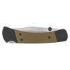 Compact folding hunting knife with textured olive handle and polished stainless steel blade, designed for reliable everyday carry, part of Farm, Garden & Tool and USA Made collections.