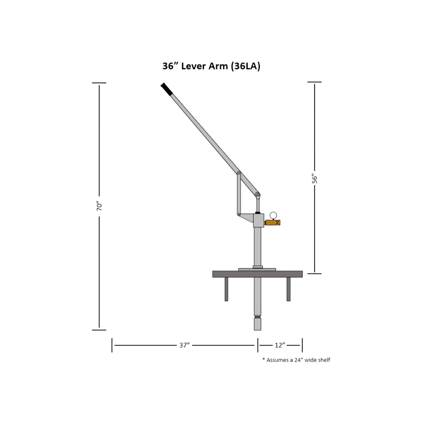 Technical line drawing of a lower height pitless water pump assembly featuring a lever arm and mounting plate, designed for reliable deep well use, USA Made, included in appliances and water pumps collections.