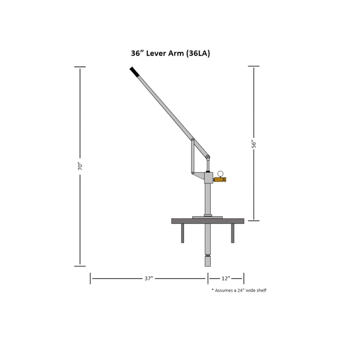 Technical line drawing of a lower height pitless water pump assembly featuring a lever arm and mounting plate, designed for reliable deep well use, USA Made, included in appliances and water pumps collections.
