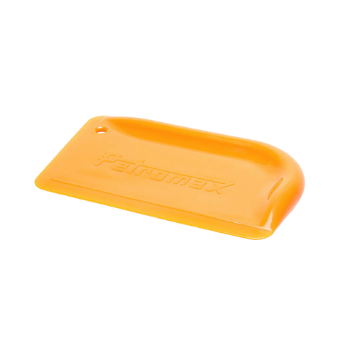 Bright orange Petromax pan scraper with ergonomic curved edges for safely removing residue from cast iron cookware, featured in Kitchen & Food, Cookware, Cast Iron, and Best Sellers collections.
