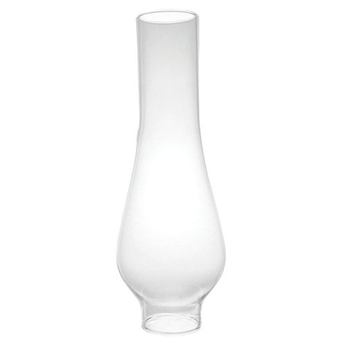 Clear glass oil lamp chimney with a 1-7/8 inch base and bulbous midsection, suitable for lamps and lighting, parts and accessories, chimneys and globes collections.