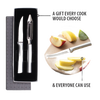 Two-piece kitchen set featuring a heavy-duty paring knife and vegetable peeler with sleek stainless steel handles, crafted for efficient food prep, part of USA Made collections and food prep tools.
