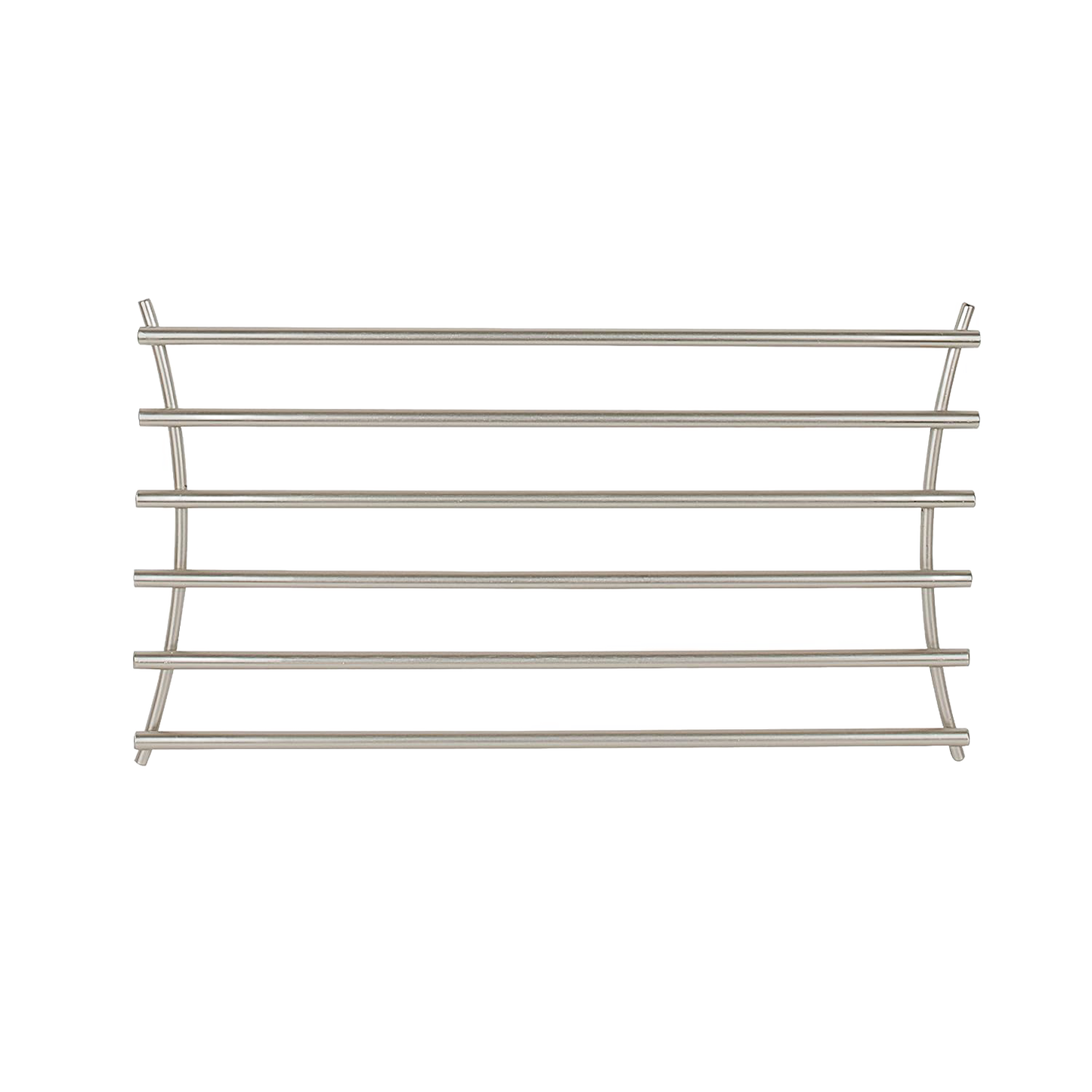 Steel trivet with rounded wires in a sleek modern finish, designed to protect countertops from hot cookware, ideal for Kitchen & Food, Dinnerware, Kitchen Gadgets, Kitchen Accessories, Storage and Serving, Best Sellers, and Promo Eligible collections.