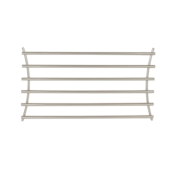 Steel trivet with rounded wires in a sleek modern finish, designed to protect countertops from hot cookware, ideal for Kitchen & Food, Dinnerware, Kitchen Gadgets, Kitchen Accessories, Storage and Serving, Best Sellers, and Promo Eligible collections.