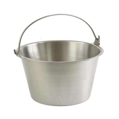 Seamless brushed steel pail with molded bail ears for durability and easy cleaning, suited for Farm, Garden & Tool, Animal Care, Best Sellers, and Promo Eligible collections.