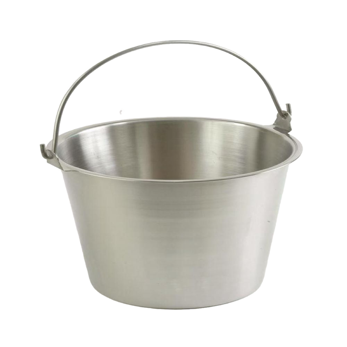 Seamless brushed steel pail with molded bail ears for durability and easy cleaning, suited for Farm, Garden & Tool, Animal Care, Best Sellers, and Promo Eligible collections.
