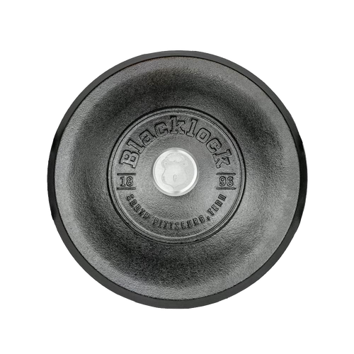 Round cast iron cookware lid with raised center text and metal handle, triple seasoned for natural nonstick finish, part of Kitchen & Food, Cast Iron, USA Made, and Best Sellers collections.