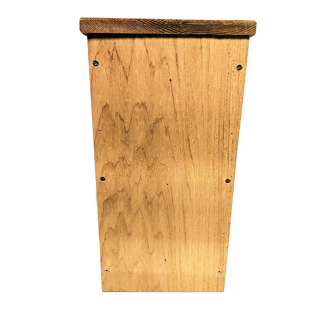 Handcrafted nest box made from kiln-dried cedar with stainless steel screws, designed for farm and garden use, offering durable, USA-made shelter for small birds.