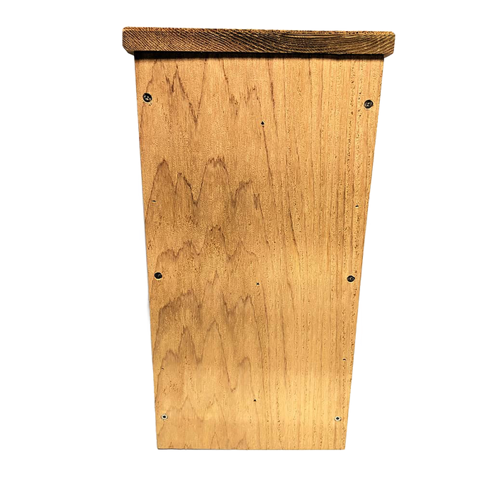 Handcrafted nest box made from kiln-dried cedar with stainless steel screws, designed for farm and garden use, offering durable, USA-made shelter for small birds.