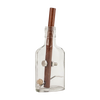 Handcrafted brainteaser puzzle featuring a clear glass bottle with a wooden rod, metal pin, bolt, nut, screw, and wooden ball; ideal for Toys, Games and Puzzles collections.