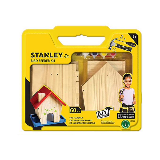 Compact DIY wooden birdhouse kit for children featuring natural wood pieces and easy-to-use tools, ideal for arts and crafts and children's toys collections.