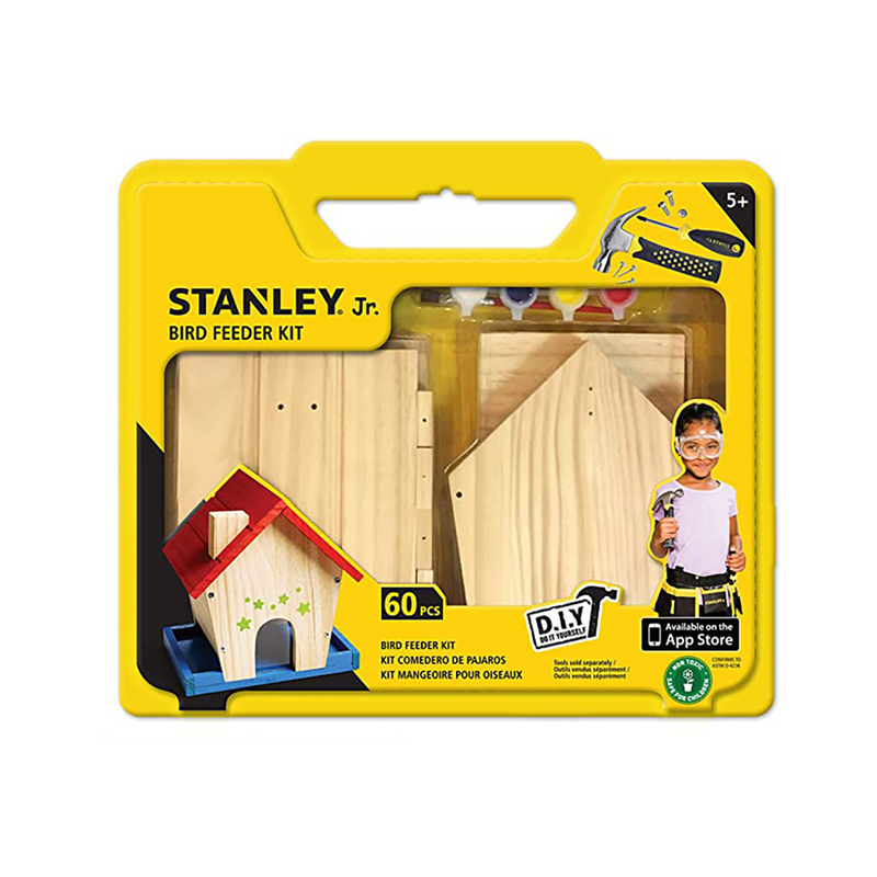 Compact DIY wooden birdhouse kit for children featuring natural wood pieces and easy-to-use tools, ideal for arts and crafts and children's toys collections.