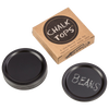 Set of reusable black chalkboard lids for regular mouth jars, shown with one labeled "BEANS" and a kraft paper box; ideal for Home & Decor, Best Sellers, and Promo Eligible collections.