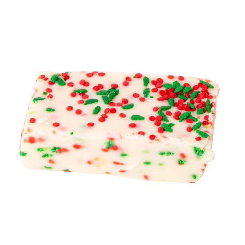 Single handcrafted creamy white fudge piece with festive red and green sprinkles, showcasing a unique Amish-made treat from Kitchen & Food, Food, Snacks and Sweets, USA Made, and Best Sellers collections.