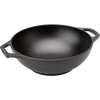 Handcrafted cast iron mini wok with sloped sides and loop handles, pre-seasoned for nonstick cooking, designed for diverse stovetops, featured in kitchen cookware and USA made collections.