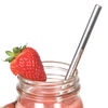 Polished stainless steel reusable straw set in a jar topped with a fresh strawberry, perfect for Kitchen & Food, Dinnerware, Kitchen Gadgets, Kitchen Accessories, Best Sellers, and Promo Eligible collections.