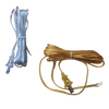 Two neatly coiled clear and amber electric cords with connectors designed for lamp and lighting electric conversion, suited for emergency supplies and parts collections.