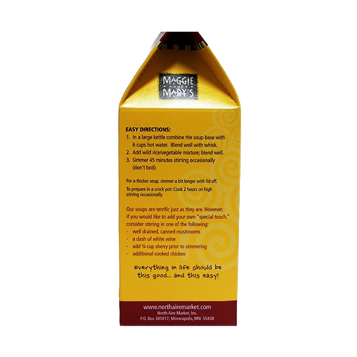 Yellow and red packaged Maggie and Mary's Soup Mixes box showing easy preparation instructions, highlighting homemade gourmet taste with just water, ideal for Kitchen & Food, Dry Goods and Mixes, Soups, USA Made, and Best Sellers collections.