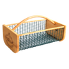 Handcrafted garden hod with wooden ends and green wire mesh sides, featuring smooth curved handle and engraved logo, designed for washing and carrying harvests, part of Farm, Garden & Tool, USA Made, and Best Sellers collections.