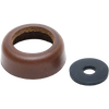 Close-up of a leather gasket cup and a round rubber washer side by side, designed for use in water pump repair, featured in water pumps and pump parts collections.