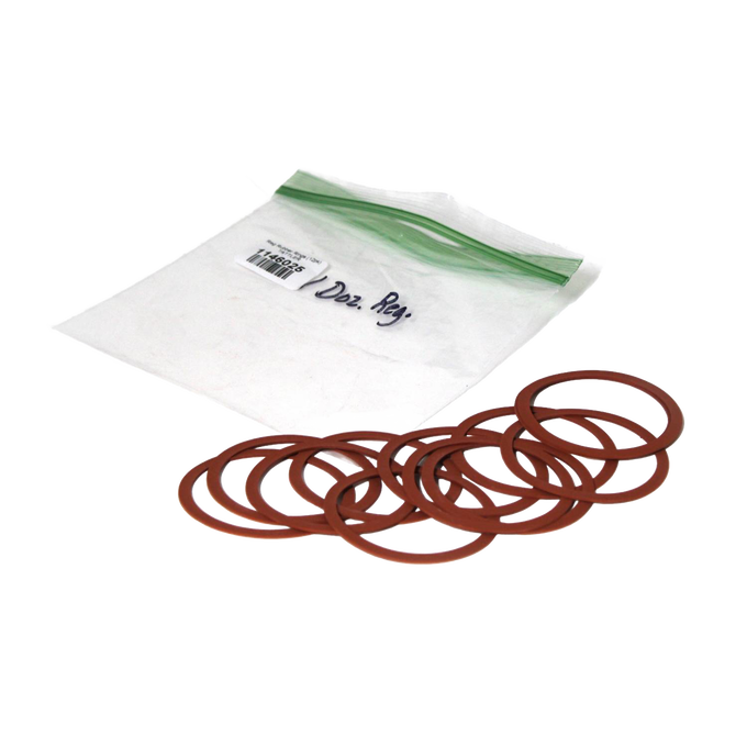 Set of twelve red replacement rubber rings for reusable canning jar lids, shown with a resealable plastic bag, suited for Kitchen & Food and Canning Accessories collections.