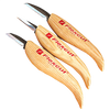 Set of three flexible carving knives with sharp steel blades and smooth wooden handles branded Flexcut USA, designed for detailed wood whittling and carving tasks, featured in Farm, Garden & Tool and Hand Tools and Hardware collections.