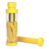 Yellow plastic and stainless steel corn stripper with transparent cylinder to catch kernels, designed for efficient, mess-free corn preparation in Kitchen & Food, Food Preservation, and Freezing collections.