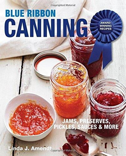 Cookbook cover featuring jars of assorted homemade jams and preserves alongside a bowl and spoon, highlighting award-winning blue ribbon canning recipes in best sellers and cookbooks collections.